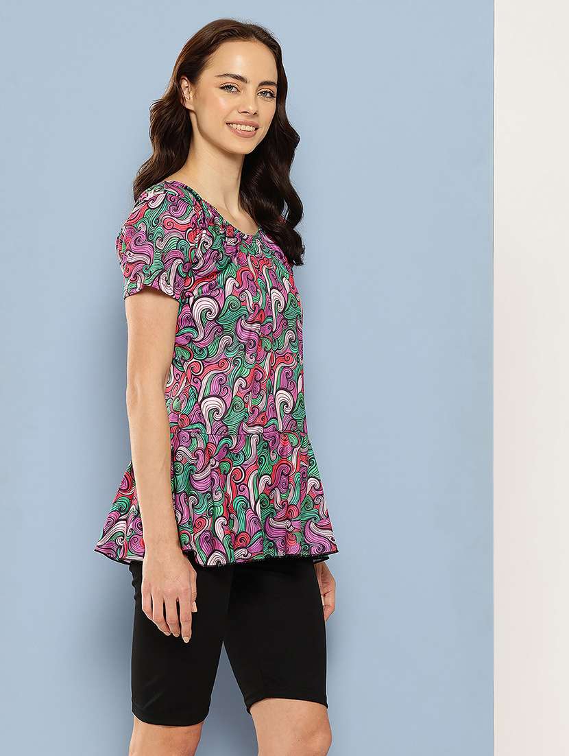 women printed round neck swimsuit with goggles - 22012815 -  Standard Image - 1