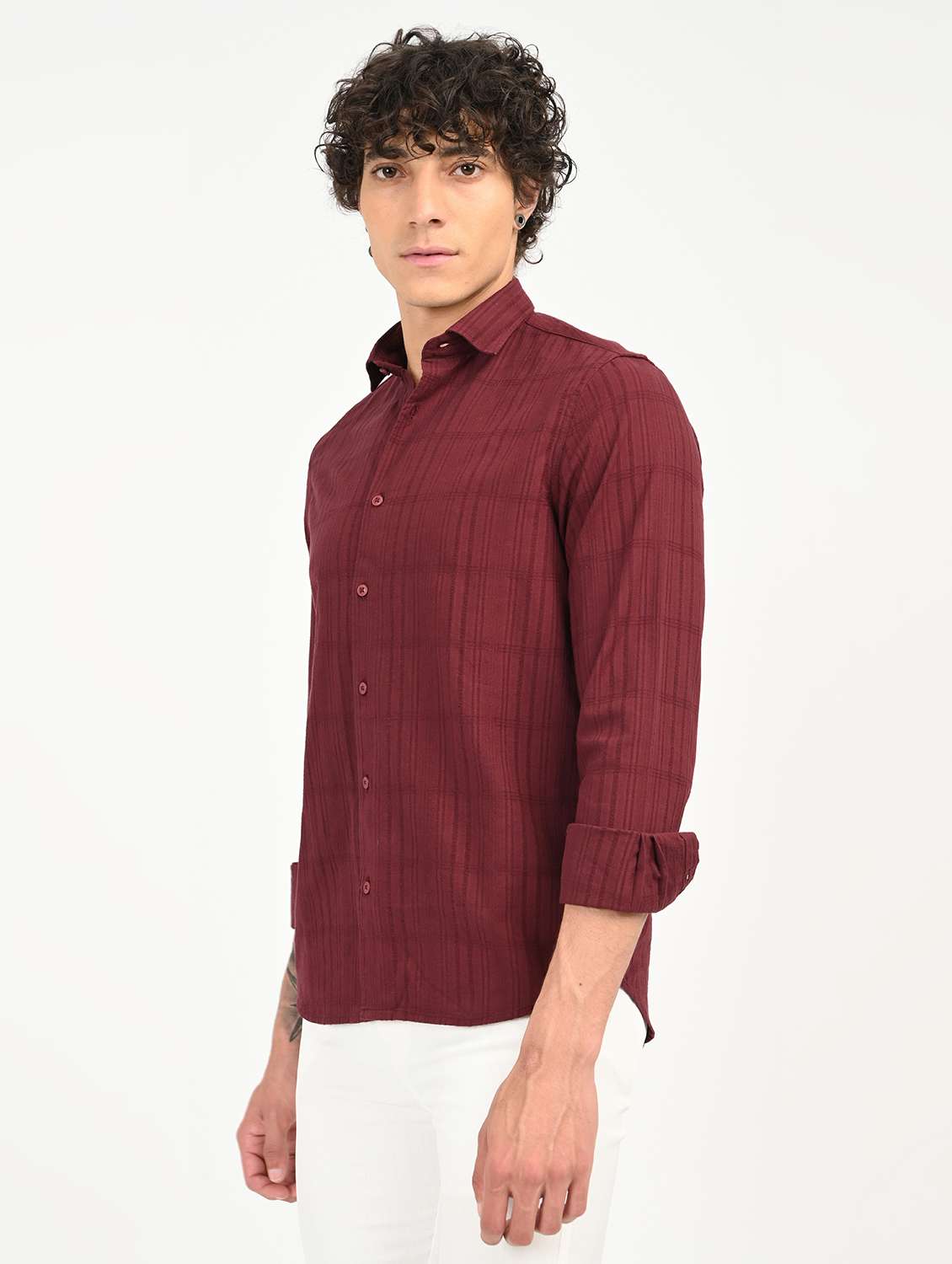 men solid collared long sleeve casual shirt - 22012845 -  Standard Image - 1