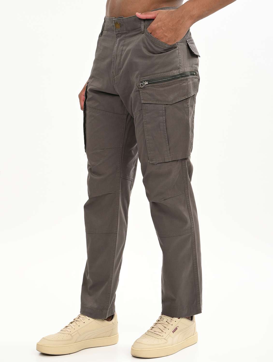 men solid mid rise relaxed fit cargo - 22012859 - Standard Image - 1