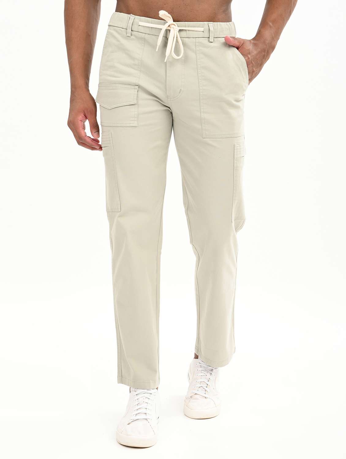 men solid mid rise relaxed fit cargo