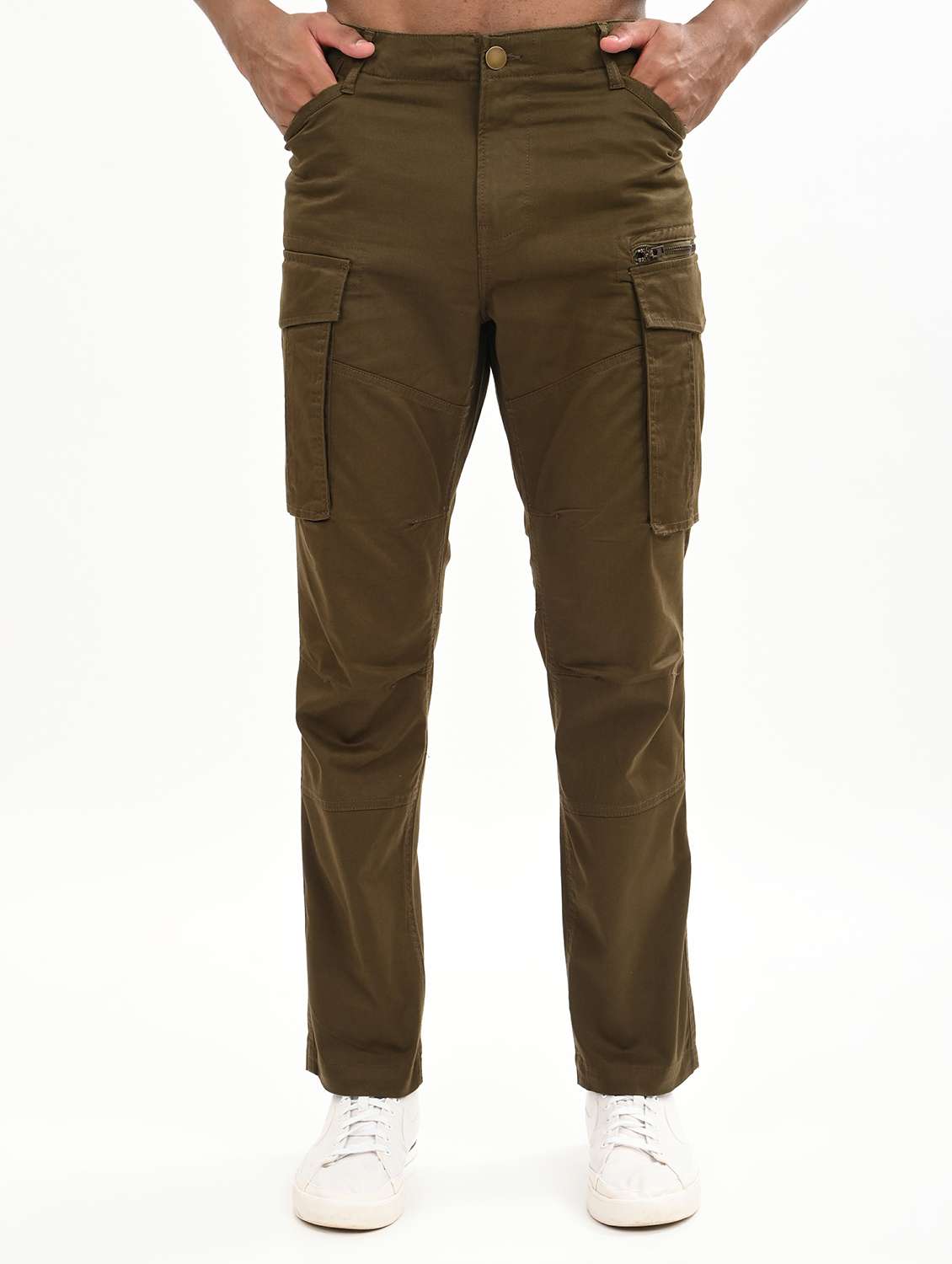 men solid mid rise relaxed fit cargo