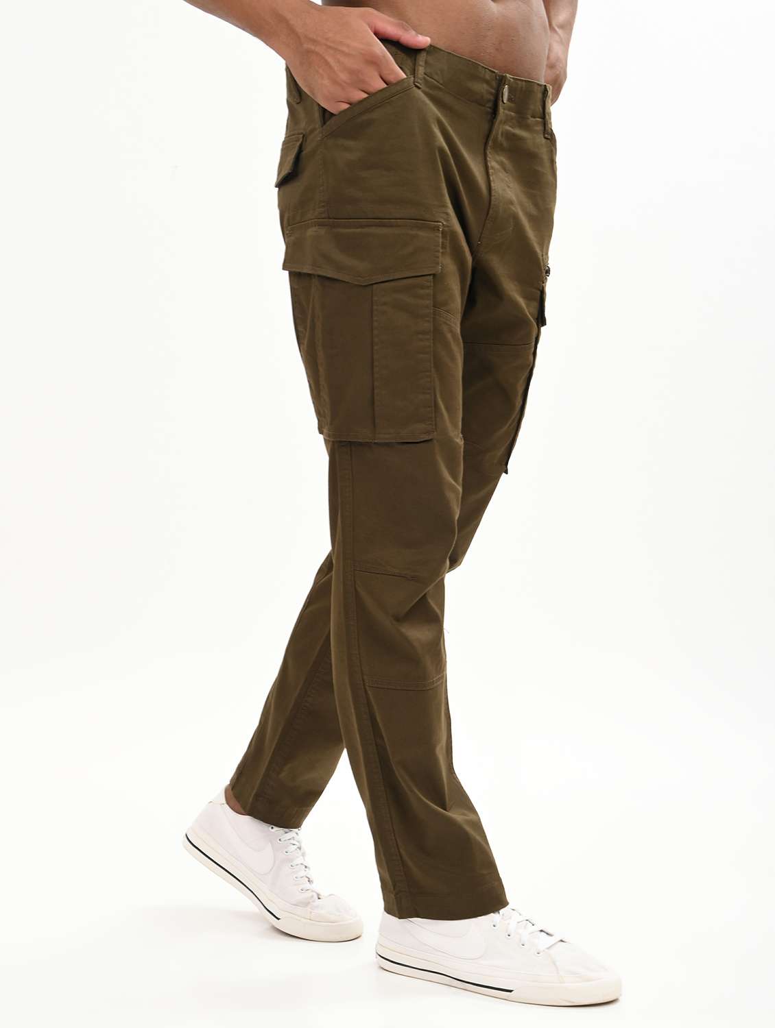 men solid mid rise relaxed fit cargo - 22012865 -  Standard Image - 1