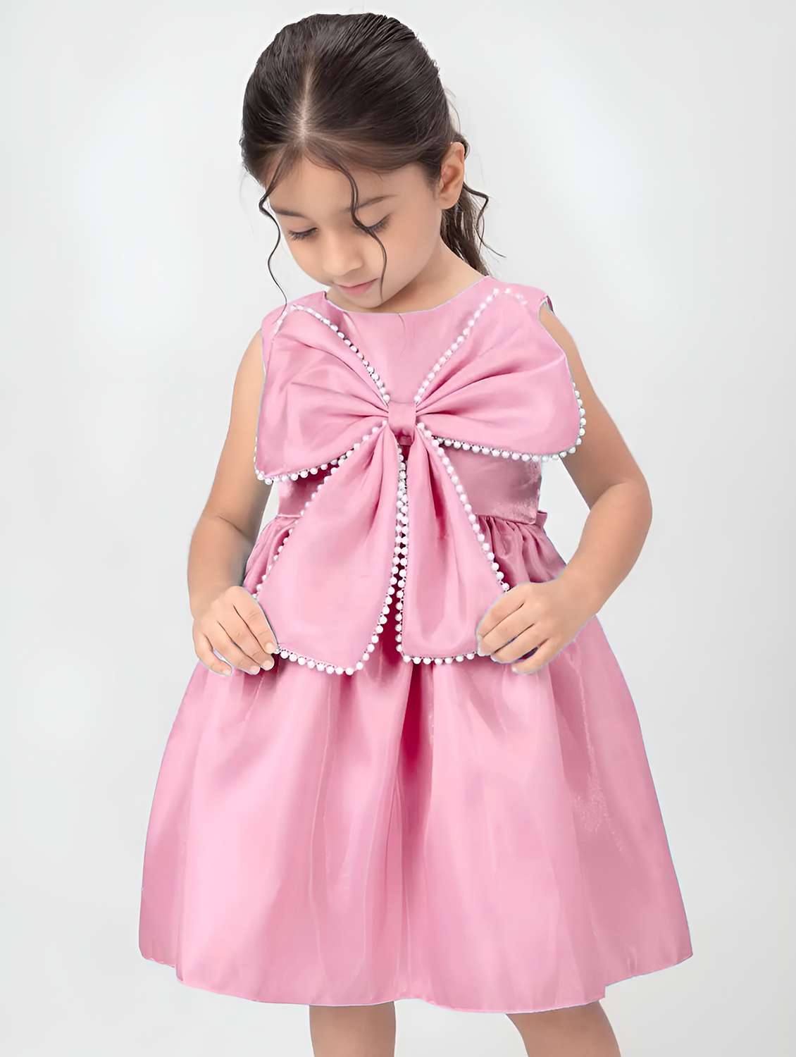 girls embellished bow detailed sleeveless frock