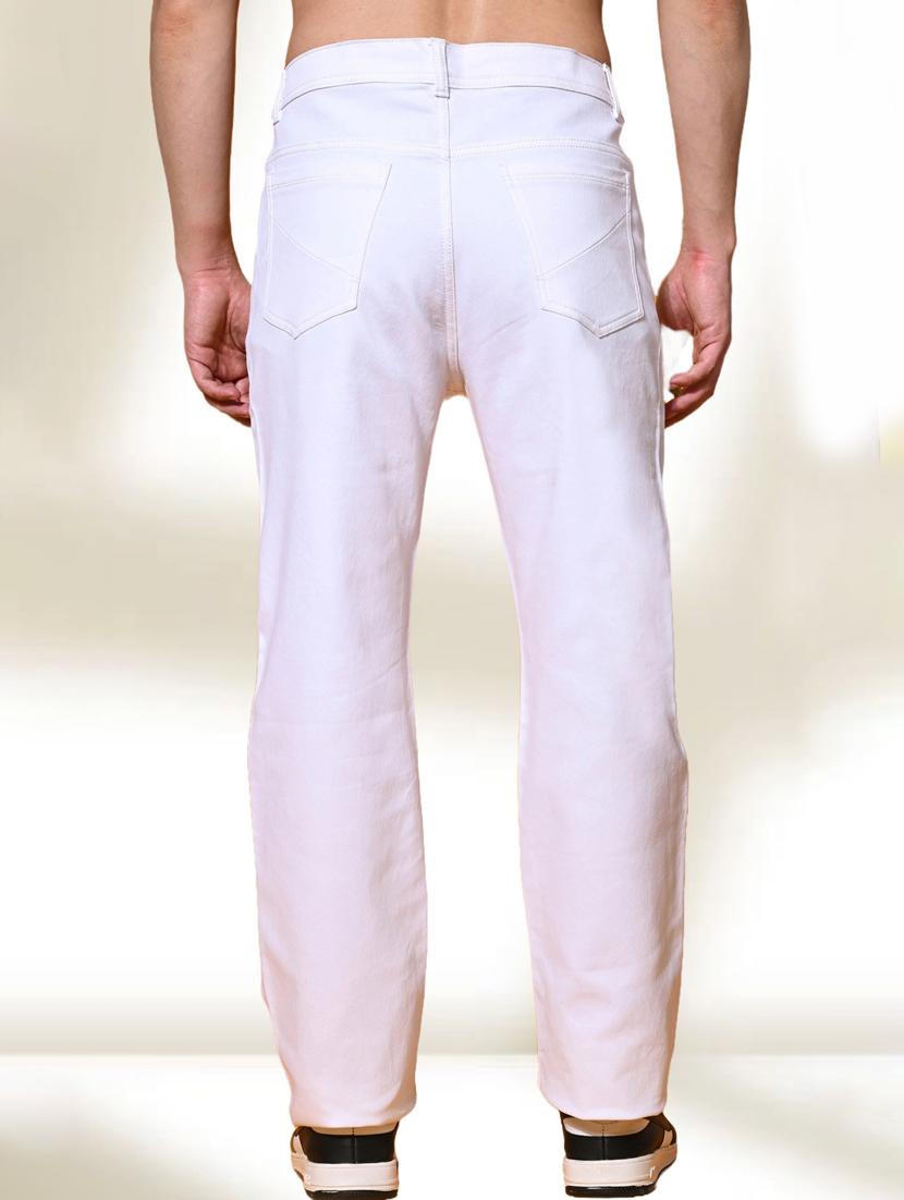 men white plain mid rise relaxed fit jeans - 22012893 - Standard Image - 1