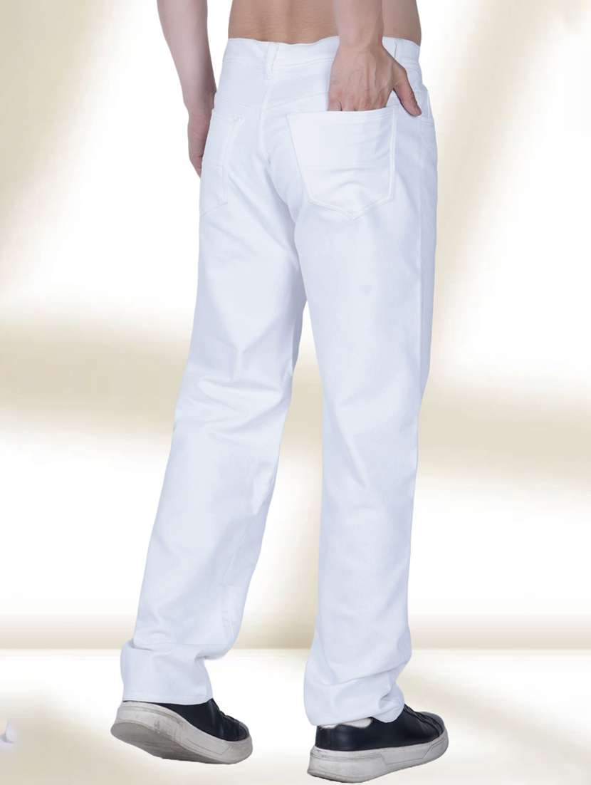 men white plain mid rise relaxed fit jeans - 22012895 - Standard Image - 1