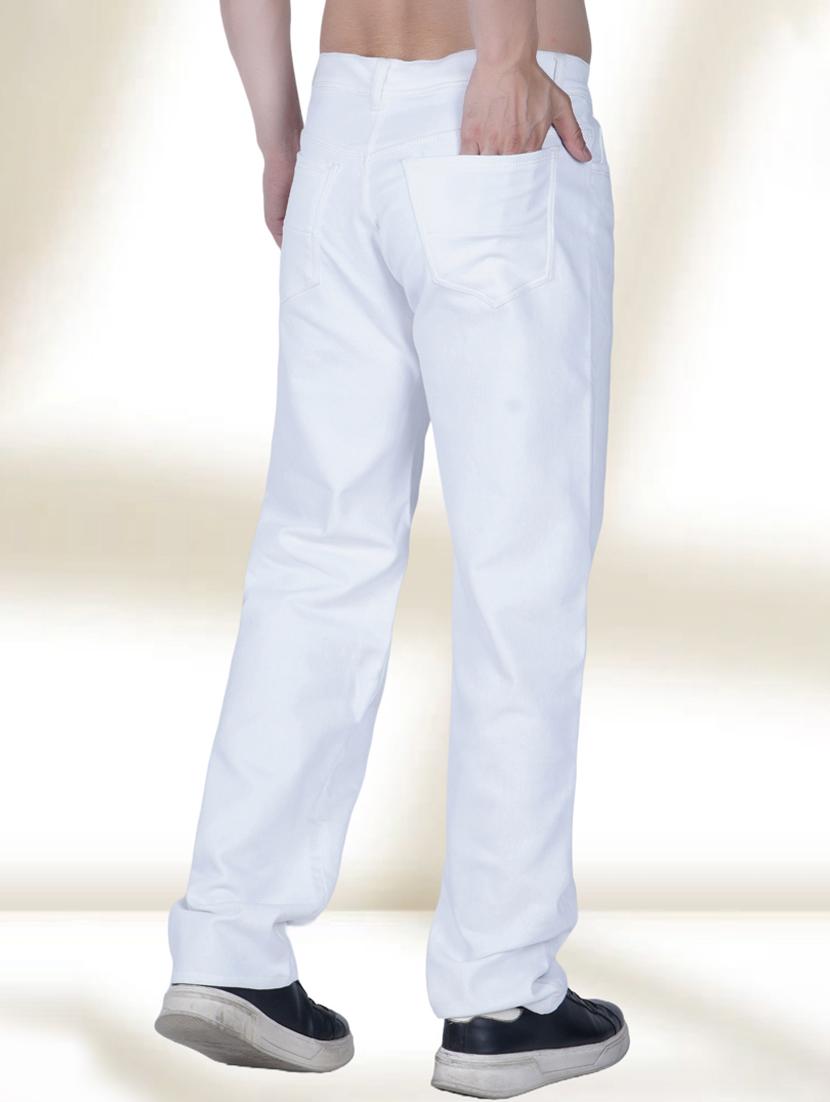 men white plain mid rise relaxed fit jeans - 22012896 -  Standard Image - 1