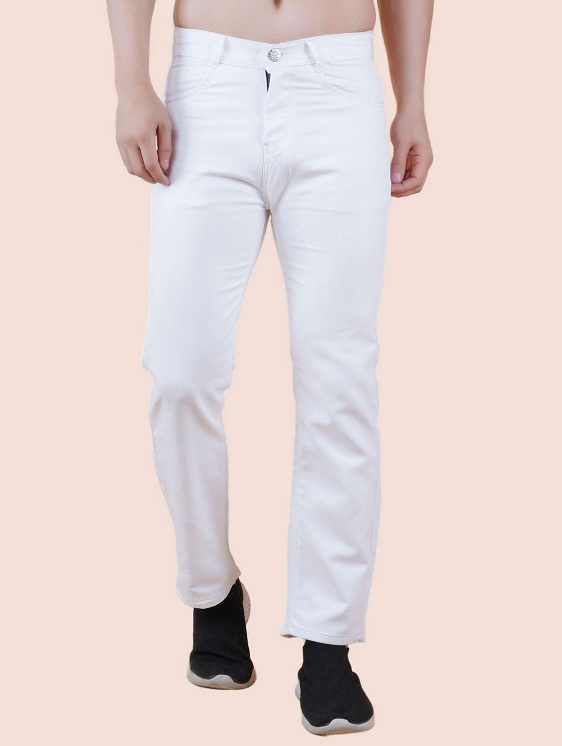 men white plain mid rise straight fit jeans - 22012897 - Zoom Image - 0