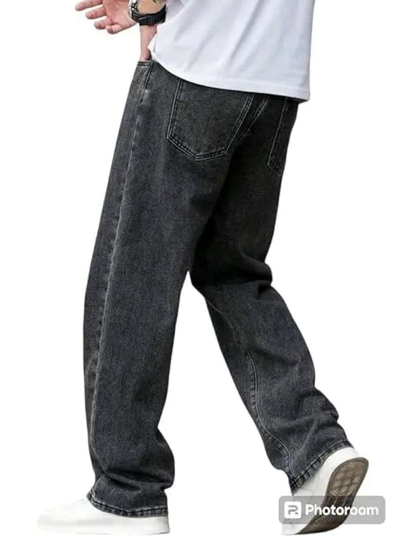 men grey plain mid rise baggy jeans - 22012904 -  Standard Image - 1