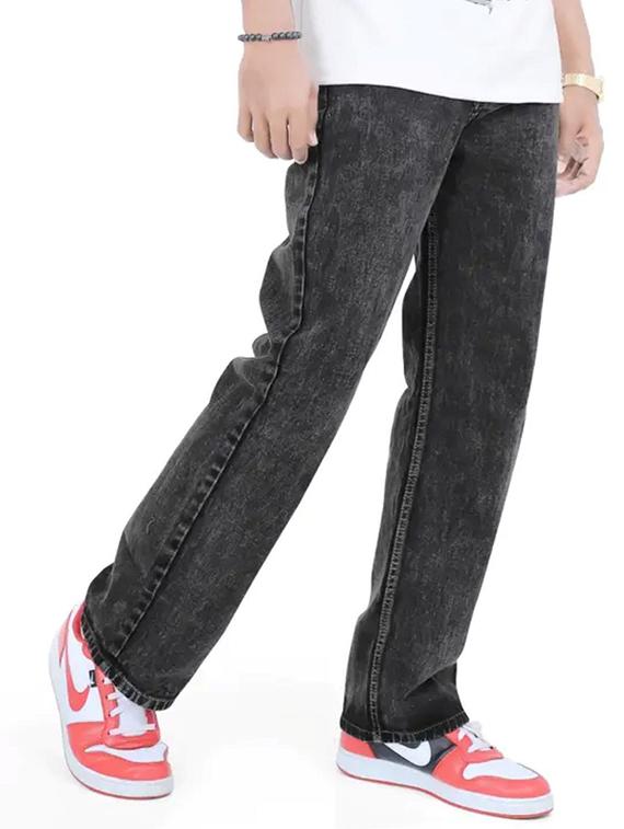 men grey plain mid rise relaxed fit jeans - 22012908 - Zoom Image - 0