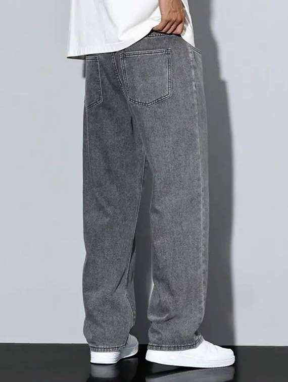 men grey plain mid rise baggy jeans - 22012911 -  Standard Image - 1