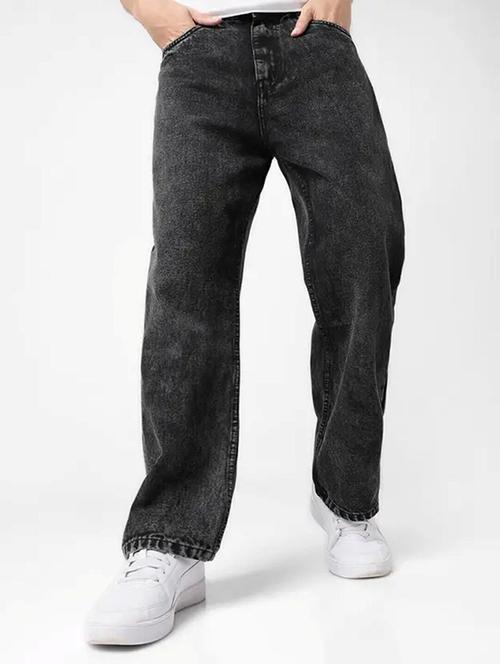 men grey plain mid rise baggy jeans - 22012914 - Standard Image - 0