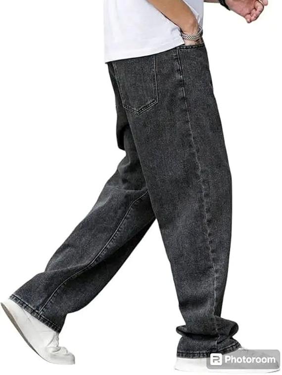 men grey plain mid rise baggy jeans - 22012914 - Standard Image - 1