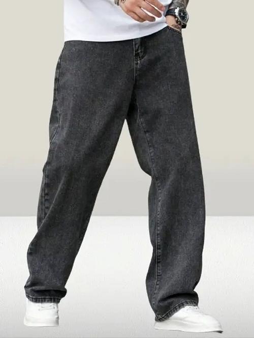 men grey plain mid rise baggy jeans - 22012918 - Standard Image - 0
