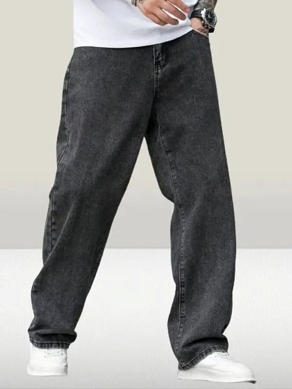 men grey plain mid rise baggy jeans - 22012918 - Zoom Image - 0