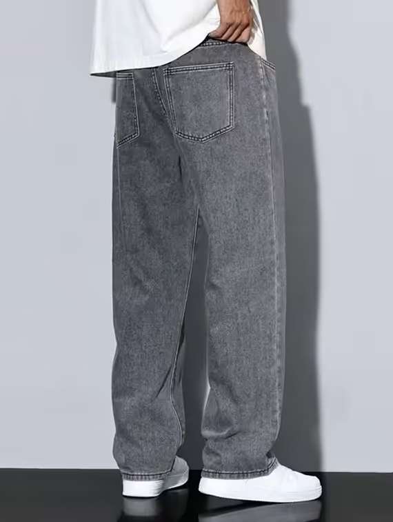 men grey plain mid rise baggy jeans - 22012919 -  Standard Image - 1
