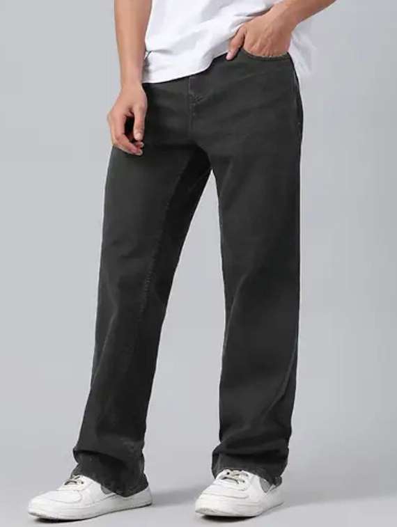 men grey plain mid rise relaxed fit jeans
