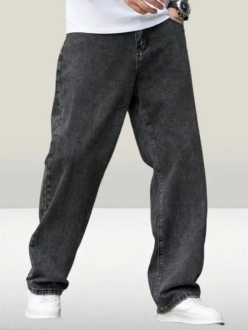 men grey plain mid rise baggy jeans - 22012923 -  Standard Image - 0