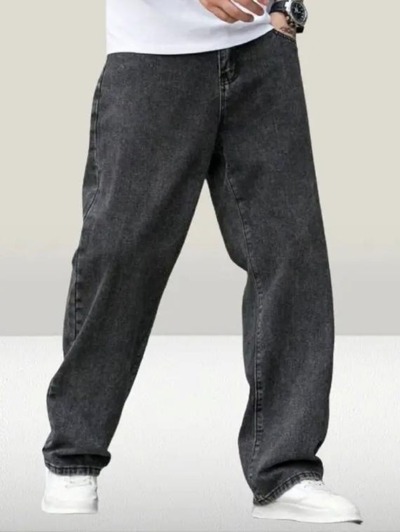men grey plain mid rise baggy jeans - 22012923 -  Zoom Image - 0