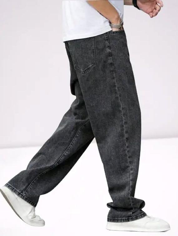 men grey plain mid rise baggy jeans - 22012923 -  Standard Image - 1
