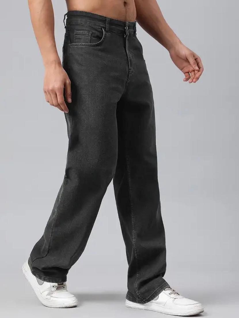 men grey plain mid rise baggy jeans - 22012924 - Standard Image - 1