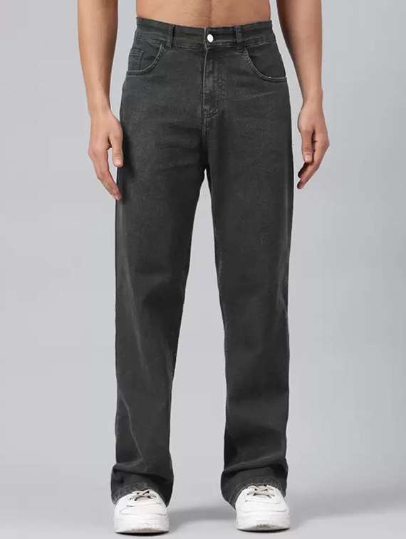 men grey plain mid rise relaxed fit jeans