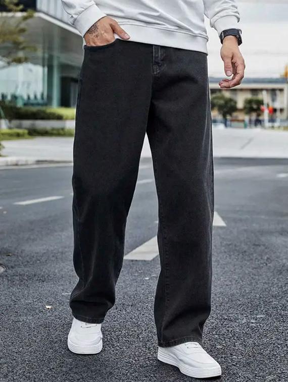 men grey plain mid rise baggy jeans - 22012929 -  Standard Image - 1