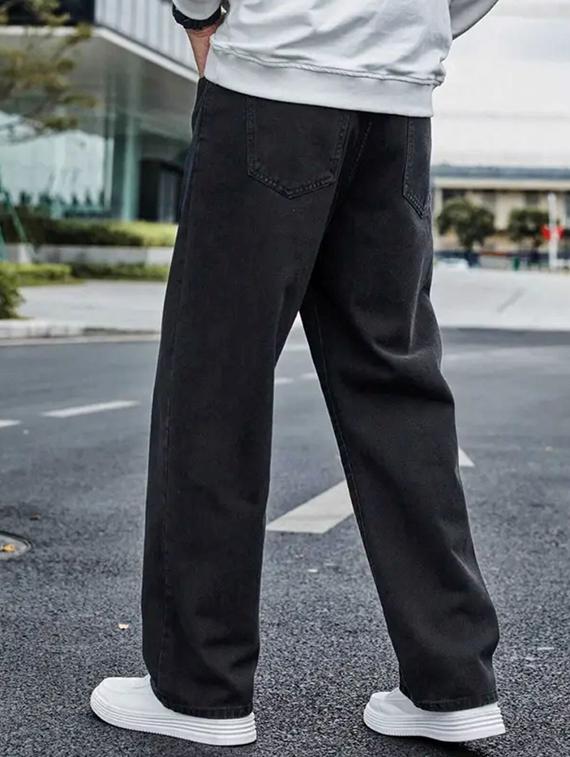 men grey plain mid rise baggy jeans - 22012930 - Standard Image - 1