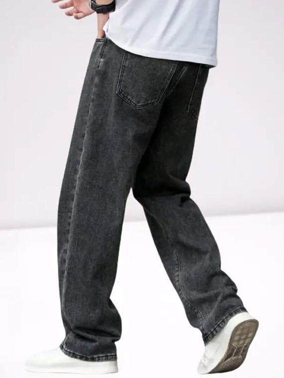 men grey plain mid rise baggy jeans - 22012932 -  Standard Image - 1