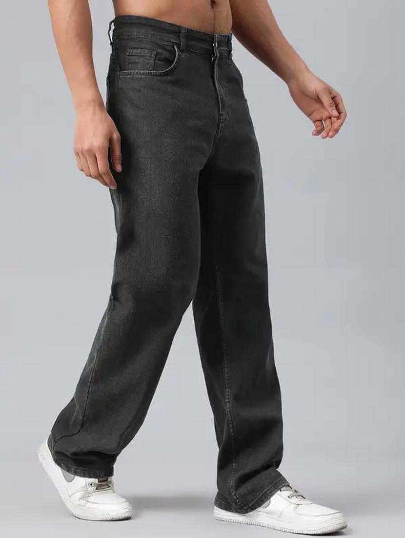 men grey plain mid rise relaxed fit jeans - 22012933 -  Standard Image - 1