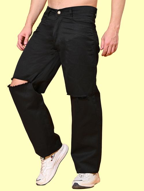men black slash knee mid rise relaxed fit jeans - 22012935 -  Standard Image - 0