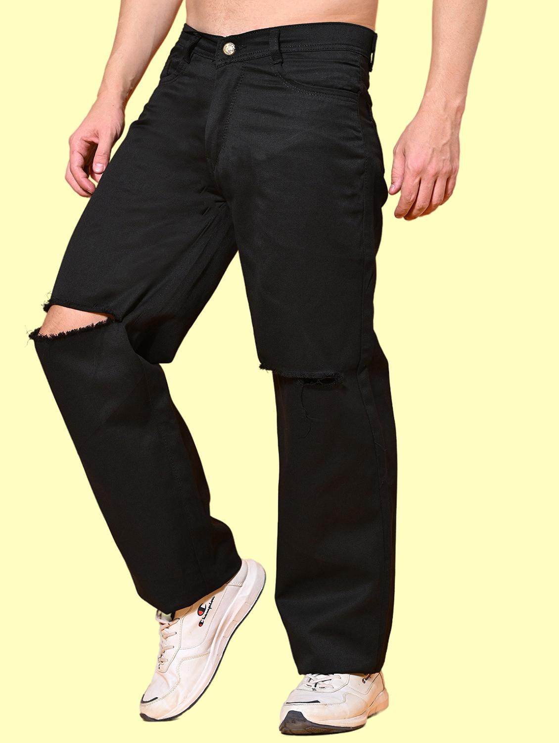 men black slash knee mid rise relaxed fit jeans - 22012935 -  Zoom Image - 0