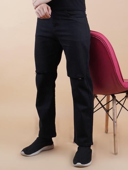 men black slash knee mid rise relaxed fit jeans - 22012939 - Standard Image - 0