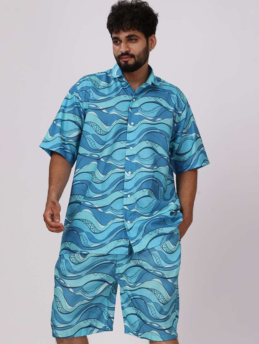 men printed short shorts & shirt co-ords set - 22012950 -  Standard Image - 1