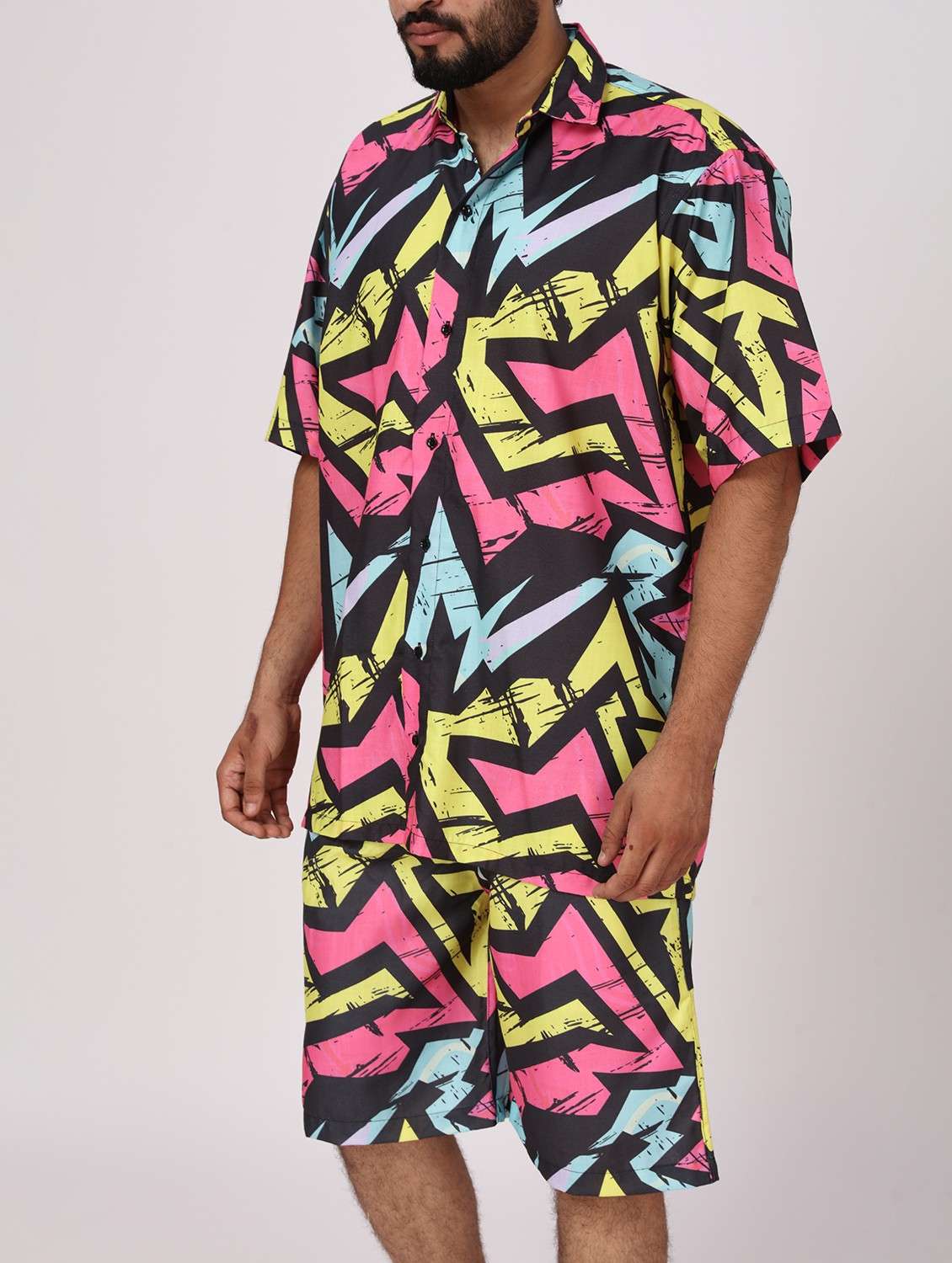 men printed short shorts & shirt co-ords set - 22012954 -  Standard Image - 1