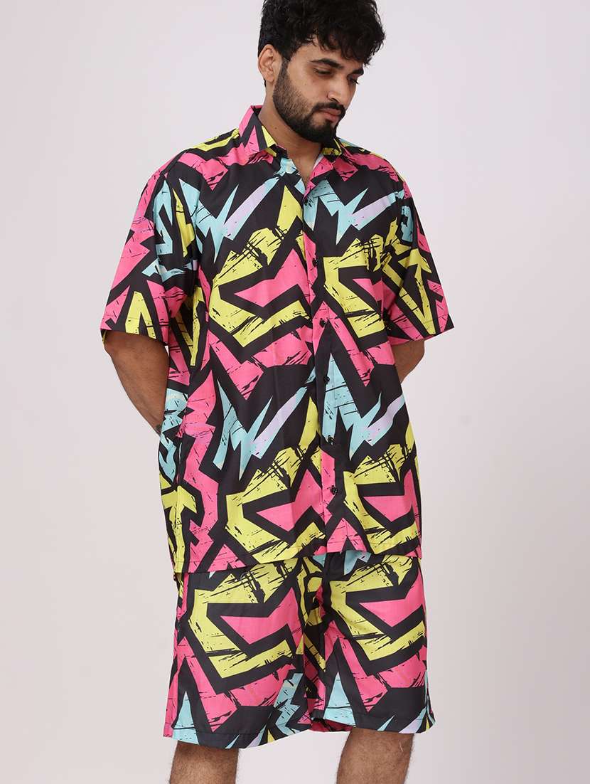 men printed short shorts & shirt co-ords set - 22012954 - Standard Image - 4