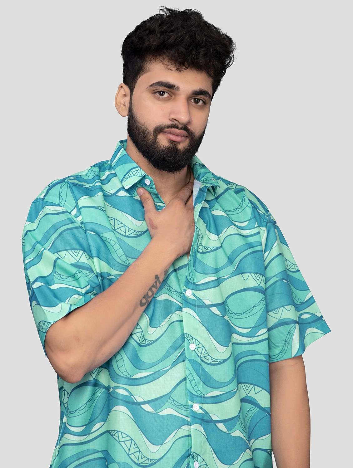 men printed short sleeve oversized casual shirt - 22012960 -  Standard Image - 1