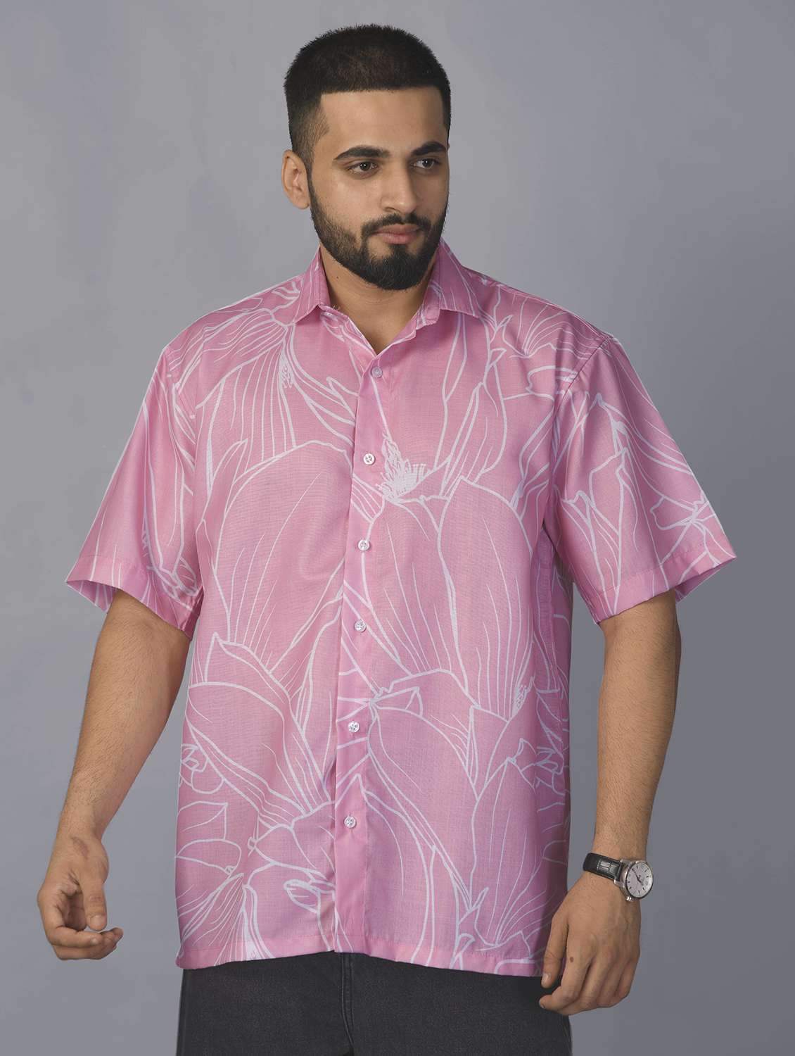 men floral printed short sleeve oversized casual shirt - 22012964 -  Standard Image - 1