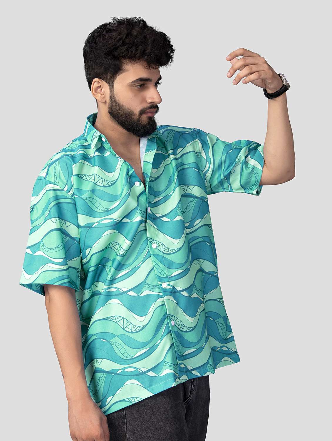 men printed short sleeve oversized casual shirt - 22012973 -  Standard Image - 1