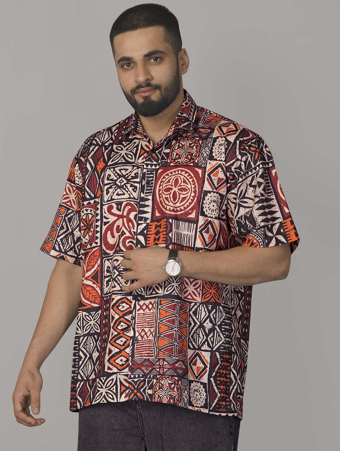 men printed short sleeve oversized casual shirt - 22012996 -  Standard Image - 1