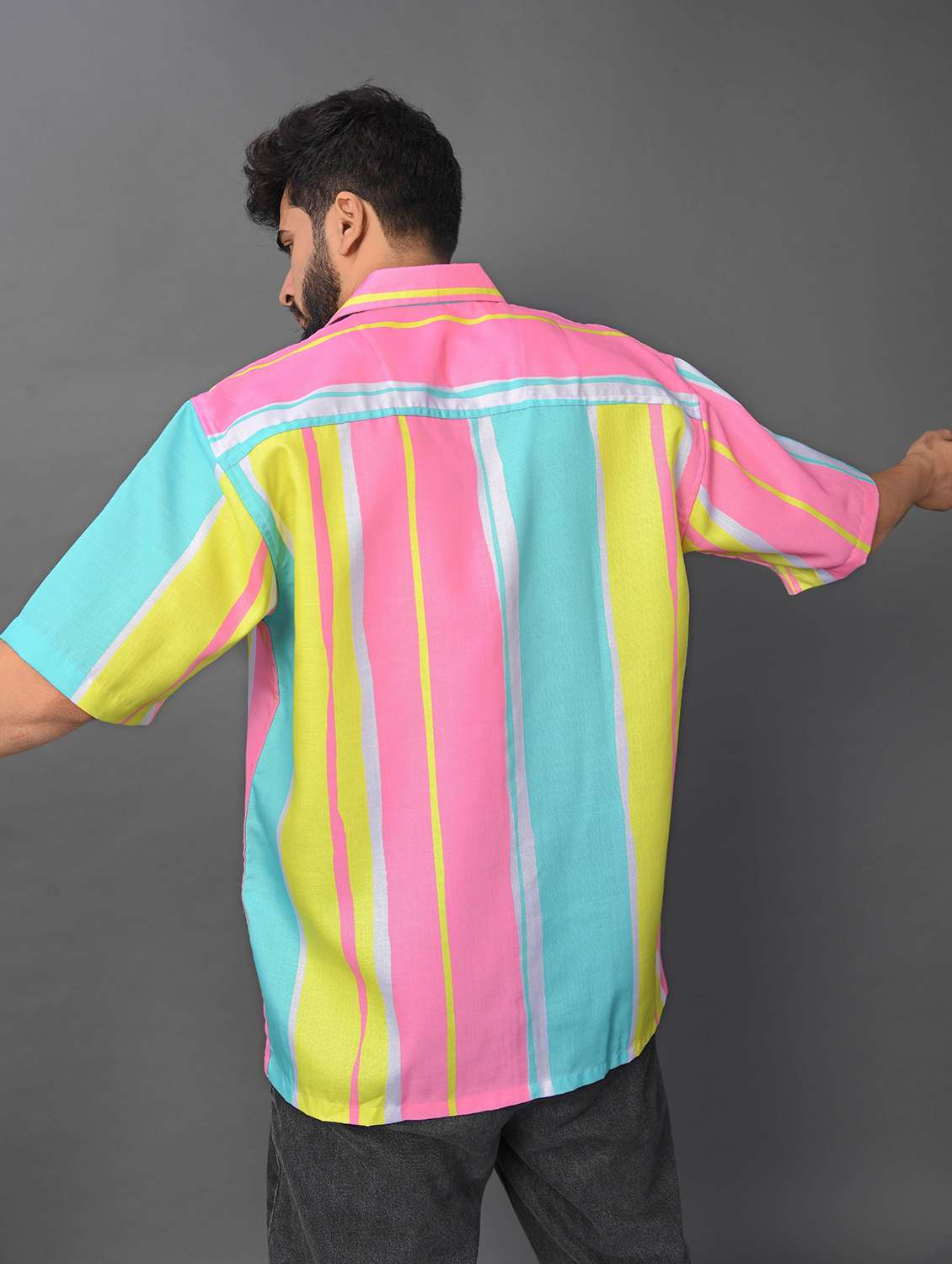 men striped short sleeve oversized casual shirt - 22013000 -  Standard Image - 1