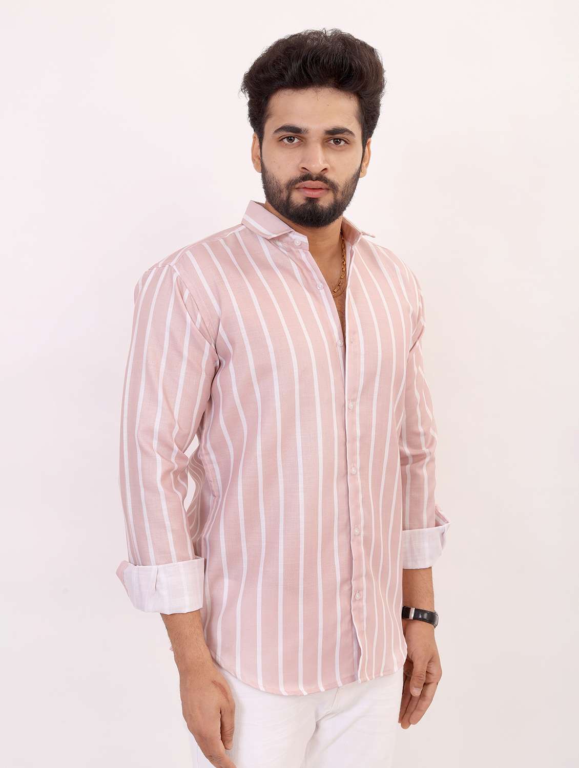 men striped long sleeve regular fit casual shirt - 22013012 -  Standard Image - 1