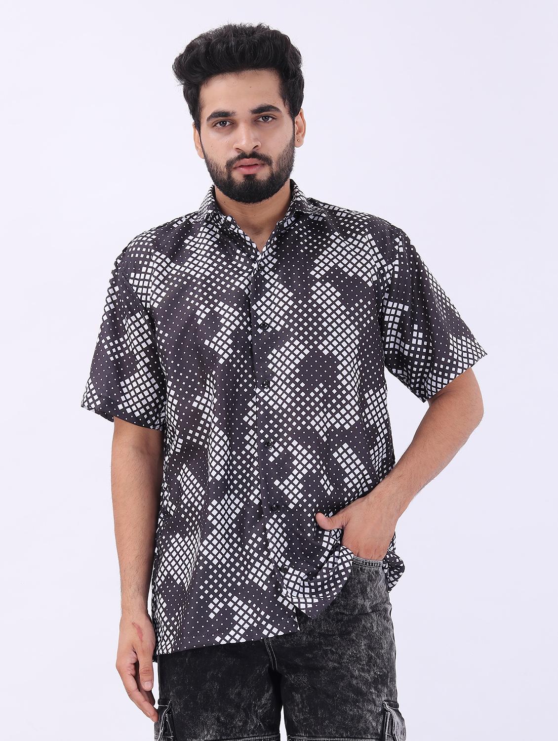 men printed short sleeve oversized casual shirt - 22013027 -  Standard Image - 1