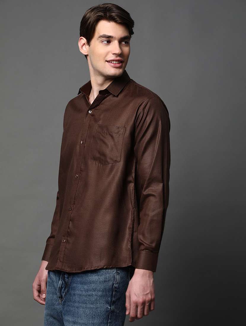 men solid long sleeve regular fit casual shirt - 22013038 -  Standard Image - 1