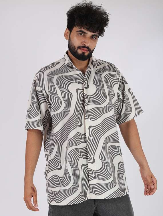 men printed short sleeve oversized casual shirt - 22013050 -  Standard Image - 1