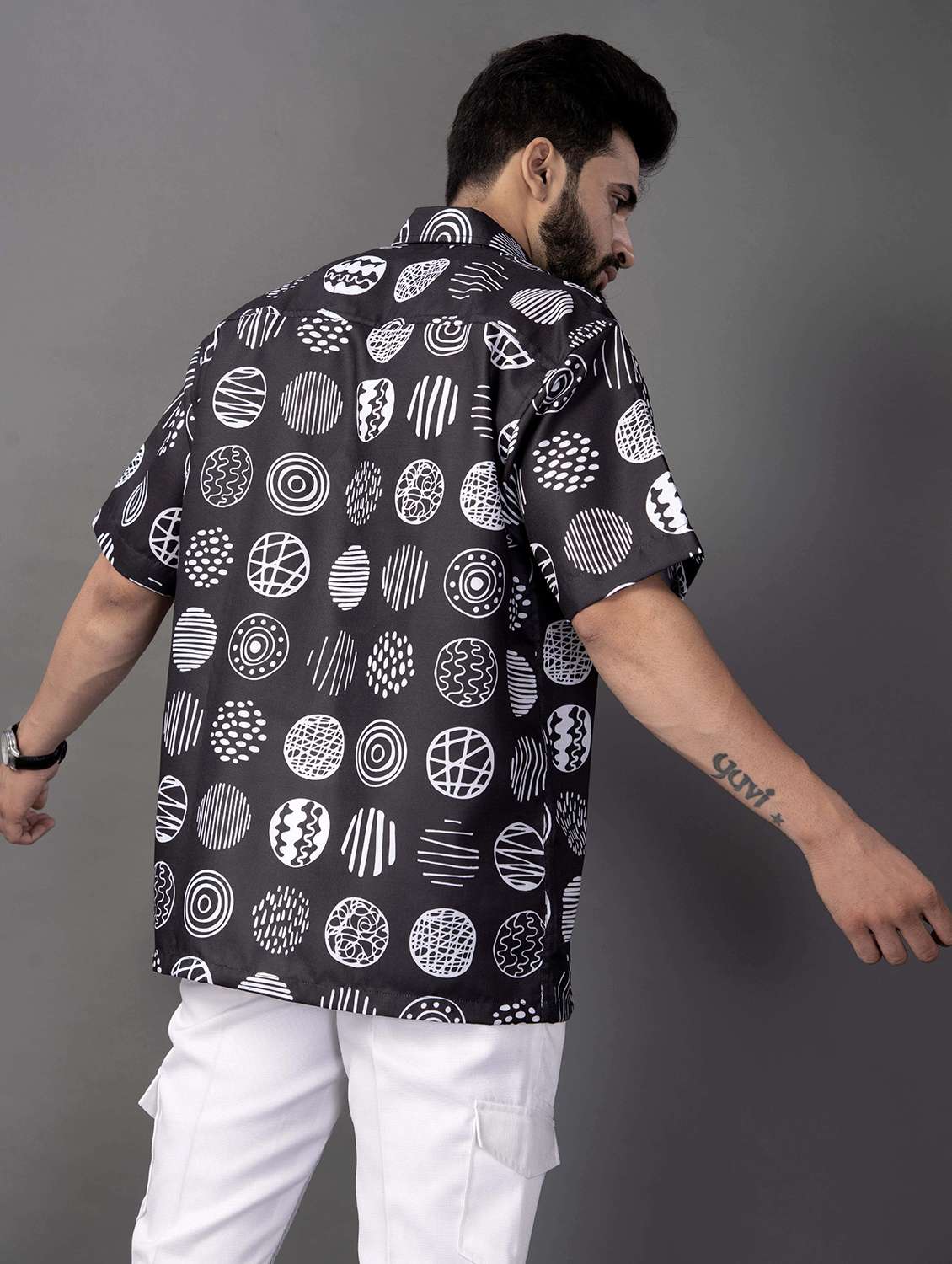 men printed short sleeve oversized casual shirt - 22013054 -  Standard Image - 1