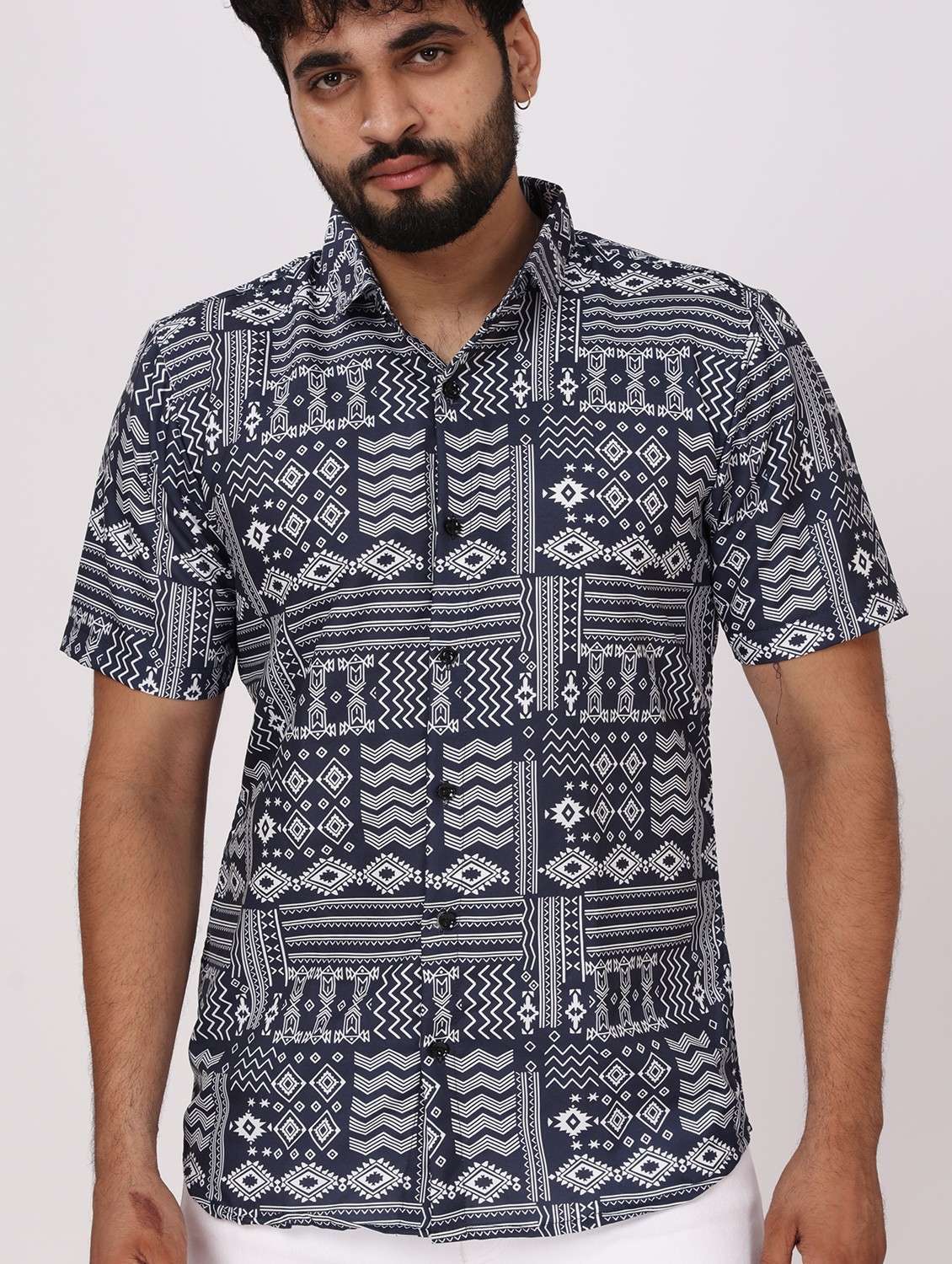 men printed short sleeve regular fit casual shirt - 22013059 -  Standard Image - 1