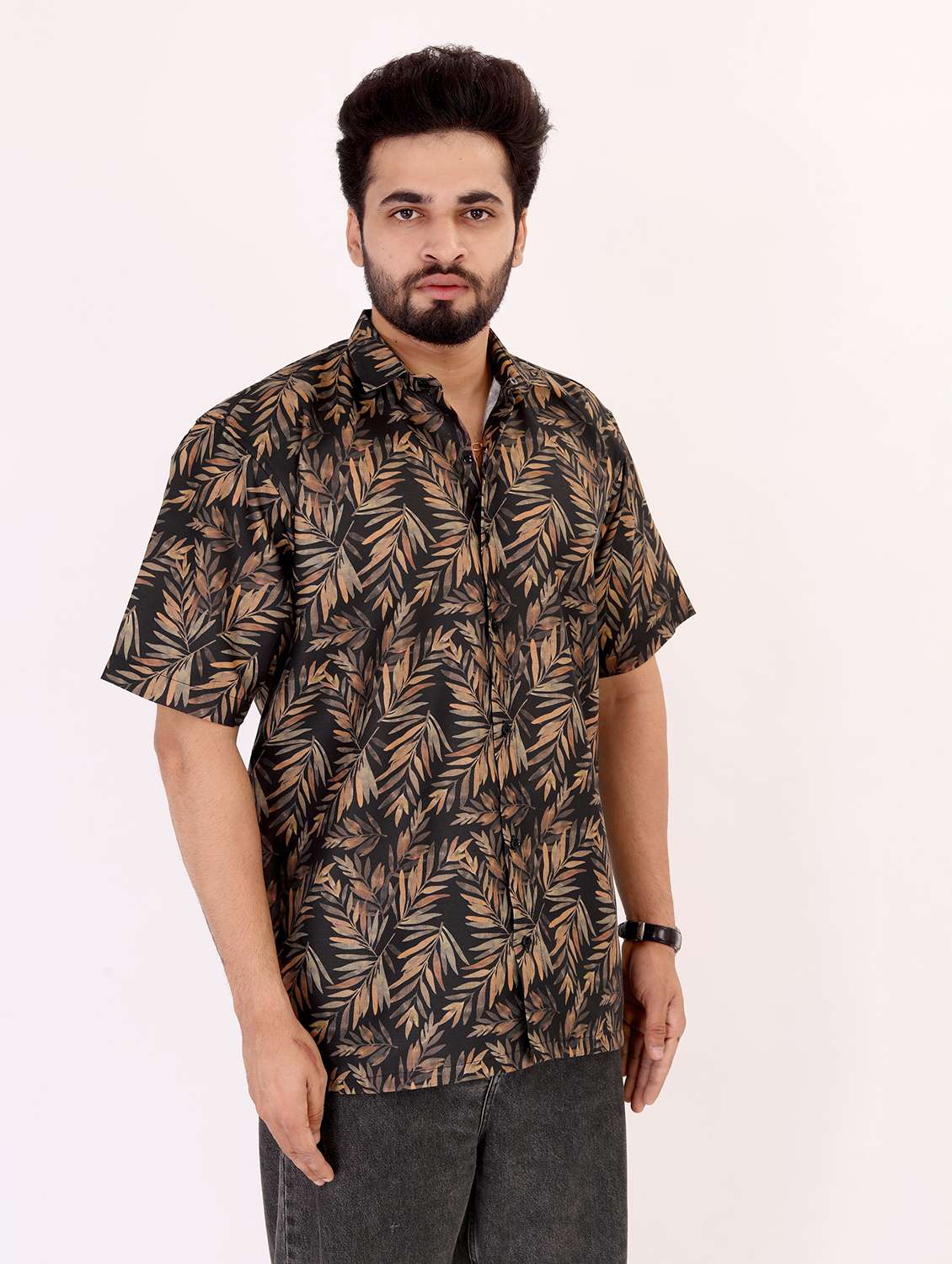 men printed short sleeve oversized casual shirt - 22013066 -  Standard Image - 1