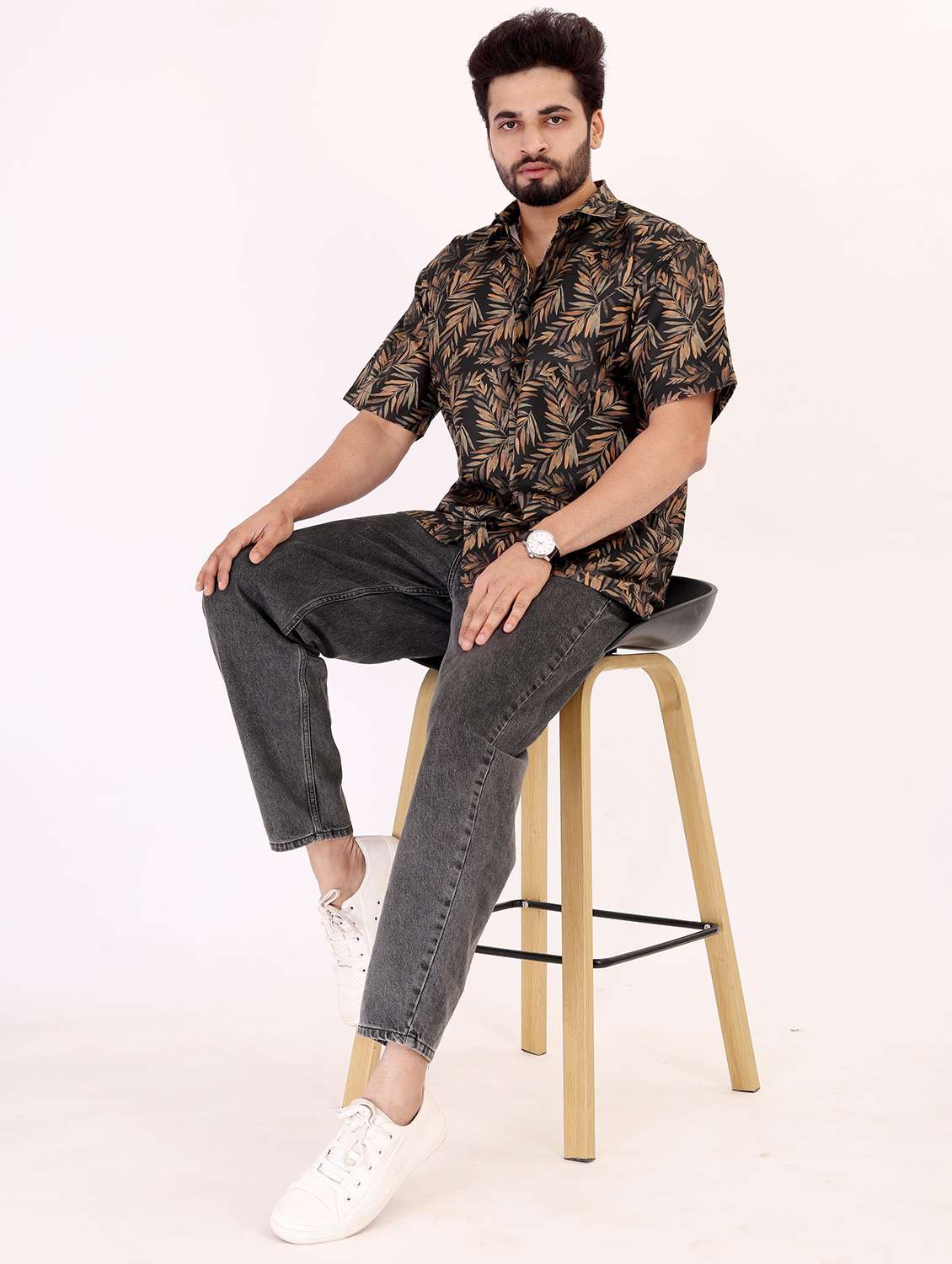 men printed short sleeve oversized casual shirt - 22013066 -  Standard Image - 4