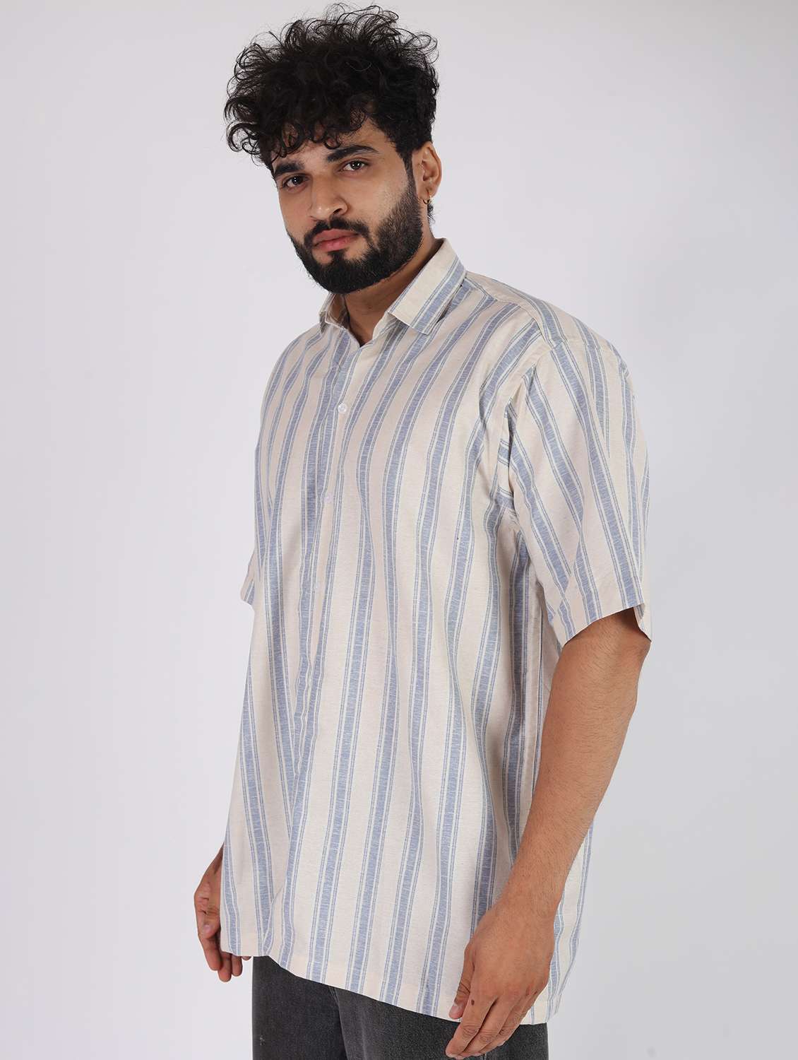 men striped short sleeve oversized casual shirt - 22013067 -  Standard Image - 1