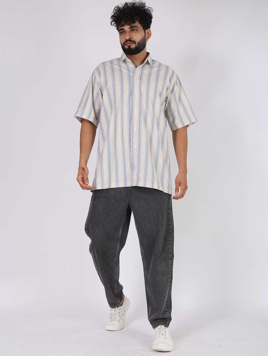 men striped short sleeve oversized casual shirt - 22013067 -  Standard Image - 4